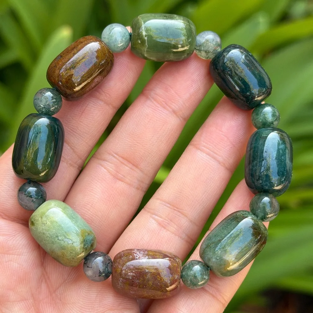 13mm stretchable‎ barrel shape ocean jasper bracelet 0377